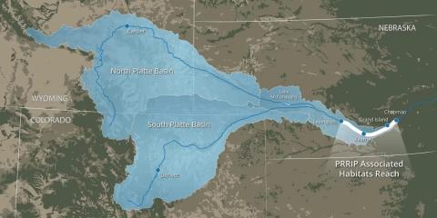 A map of PRRIP Associated Habitats Reach
